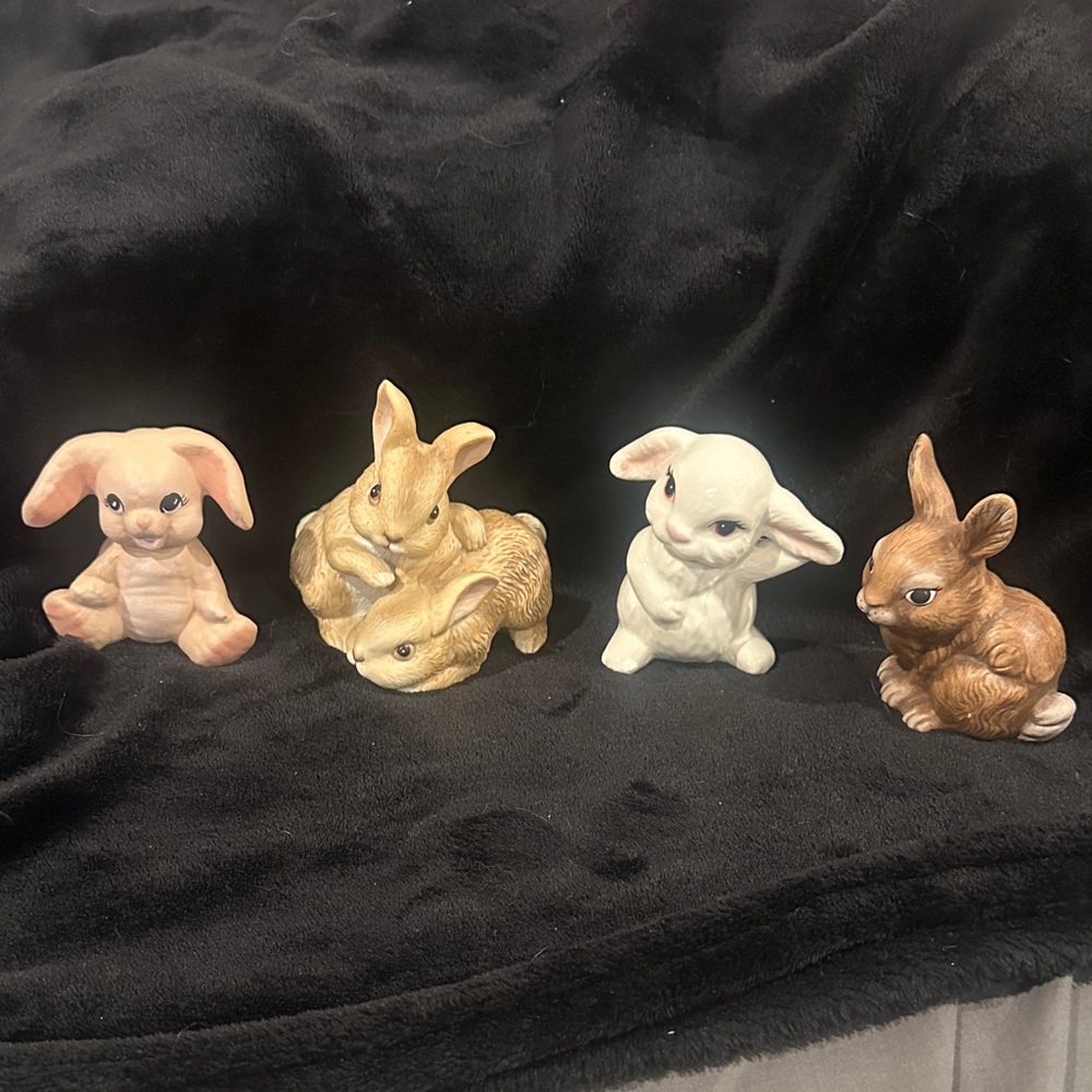 Homco Bunny Figurine Collection - Cream, Gold, Brown